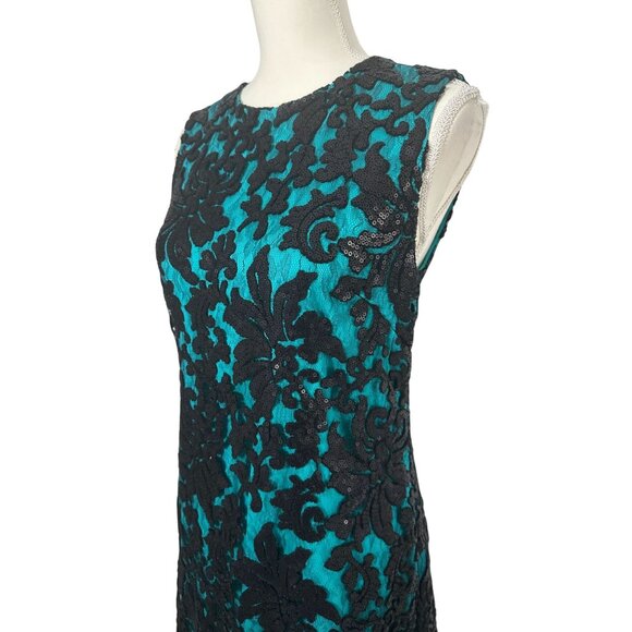 DIANE VON FURSTENBERG Jade Black Floral Sequin Shift Dress Size 6 NEW NWOT - Picture 2 of 10